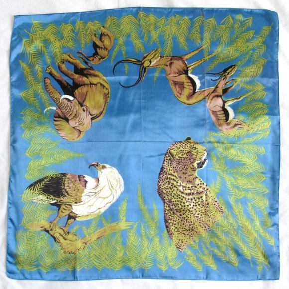 Vintage Accessories - Stunning Printed Scarf/ XL Safari Animal Print Blue & Green